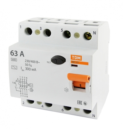 TDM ELECTRIC SQ0203-0043 Устройство защитного отключения ВД1-63 4Р 63А 300мА TDM